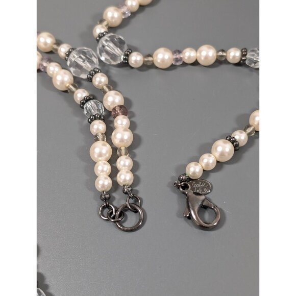 Cookie Lee White Faux Pearl Layered Convertible Statement Necklace Gray Metallic - Picture 9 of 10